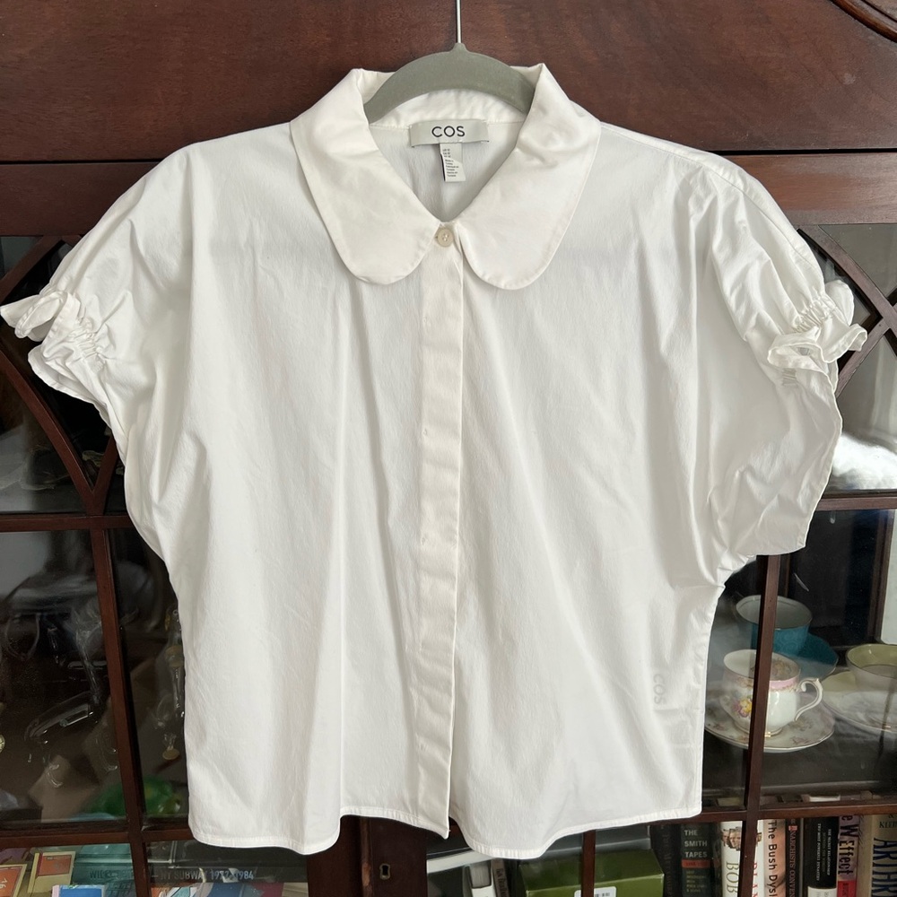 COS White Short-Sleeve Blouse with Peter Pan Collar Sz 10